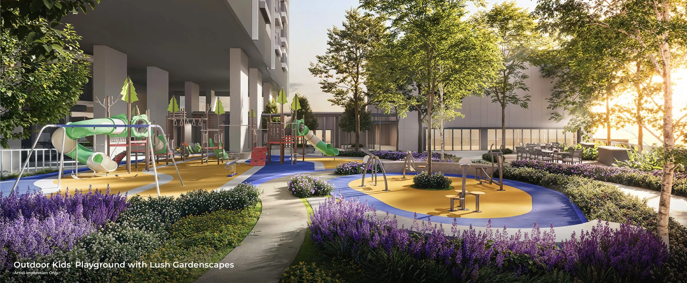 Outdoor Kids’ Playground with Lush Gardenscapes, artist impression